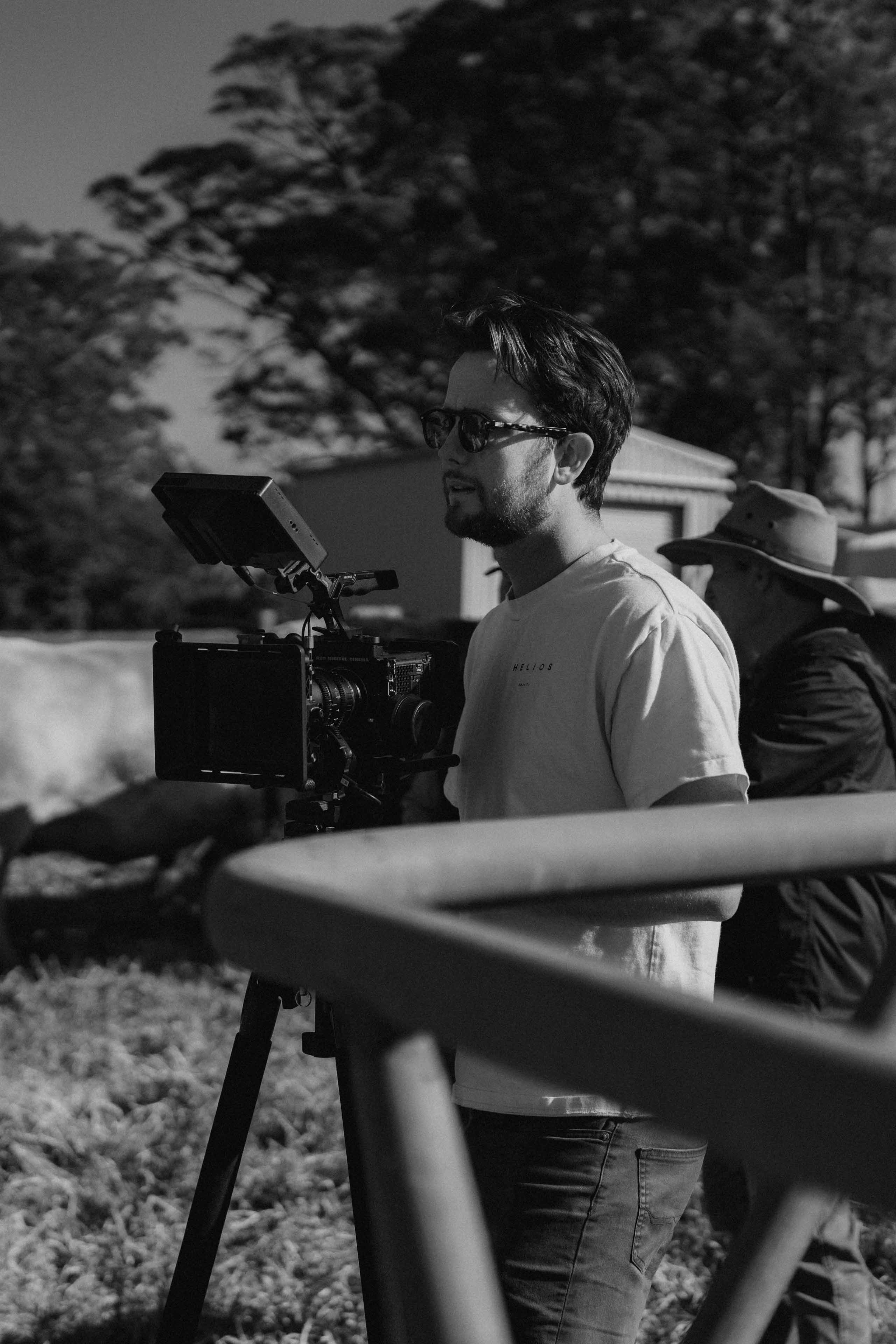 Mitch Richardson operating a professional camera on location
